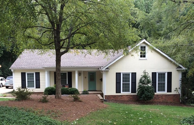 Lovely completed Hardie Plank replacement siding project in South Charlotte .