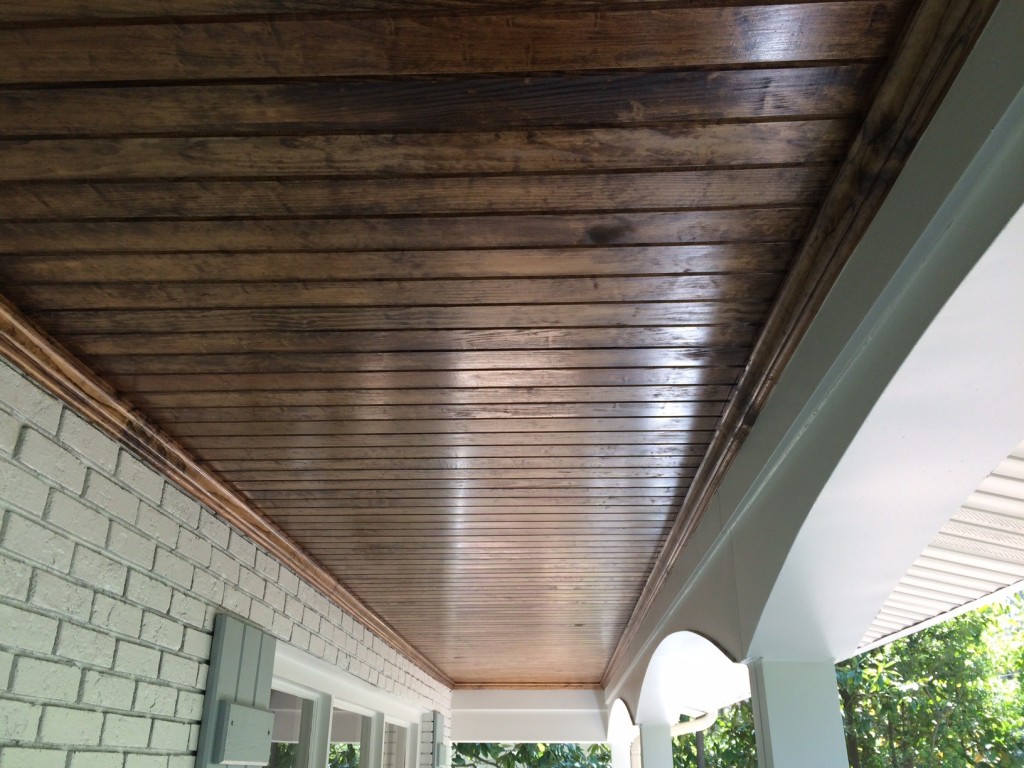 Detailed view of new porch ceiling.