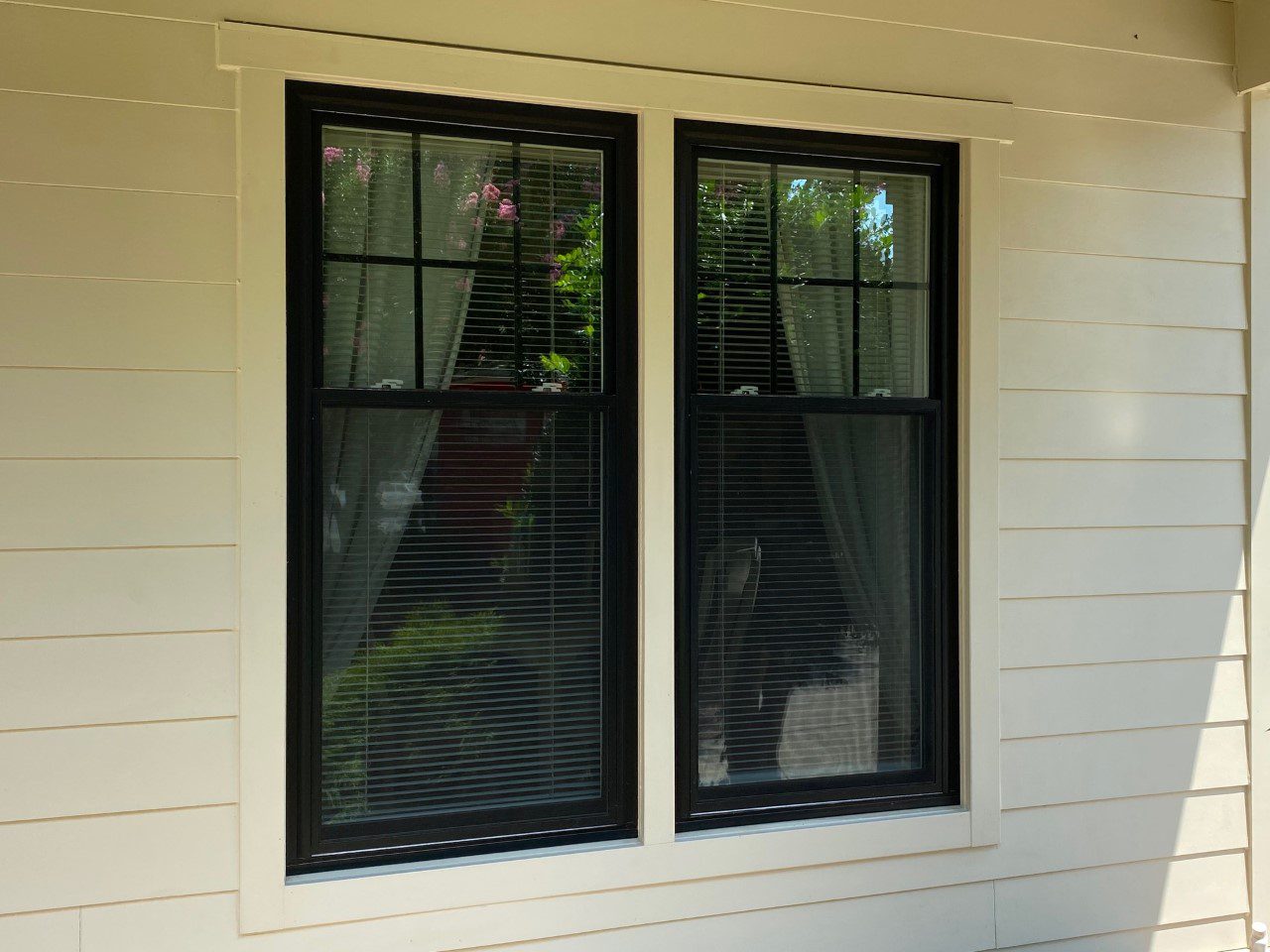 white siding black windows