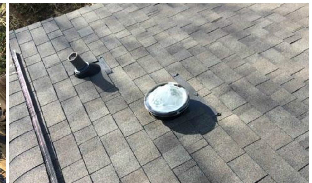 After: the finished architectural shingle roof with a new vent set clean into the field.