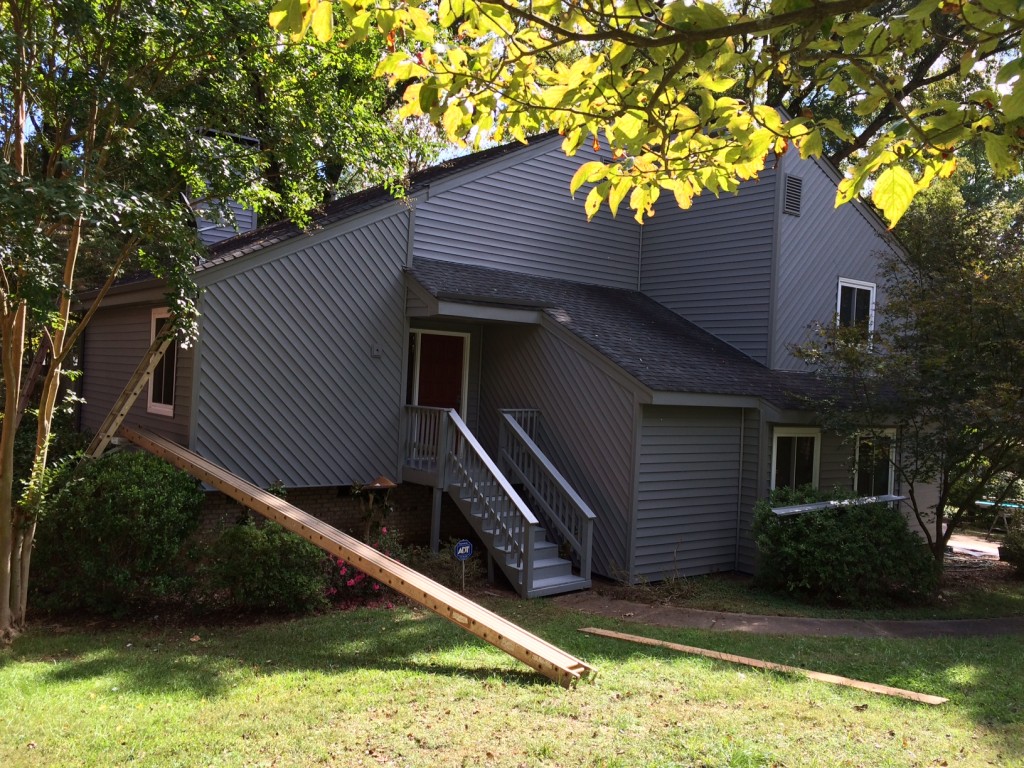 South Charlotte angled vinyl siding replacment by Belk Builders.