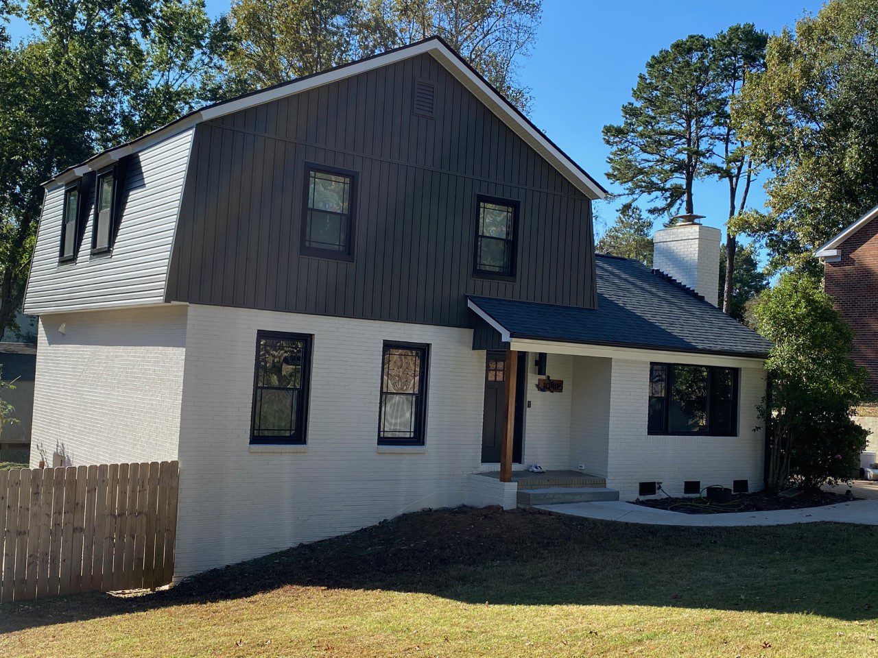completed farmhouse exterior remodel in south charlotte