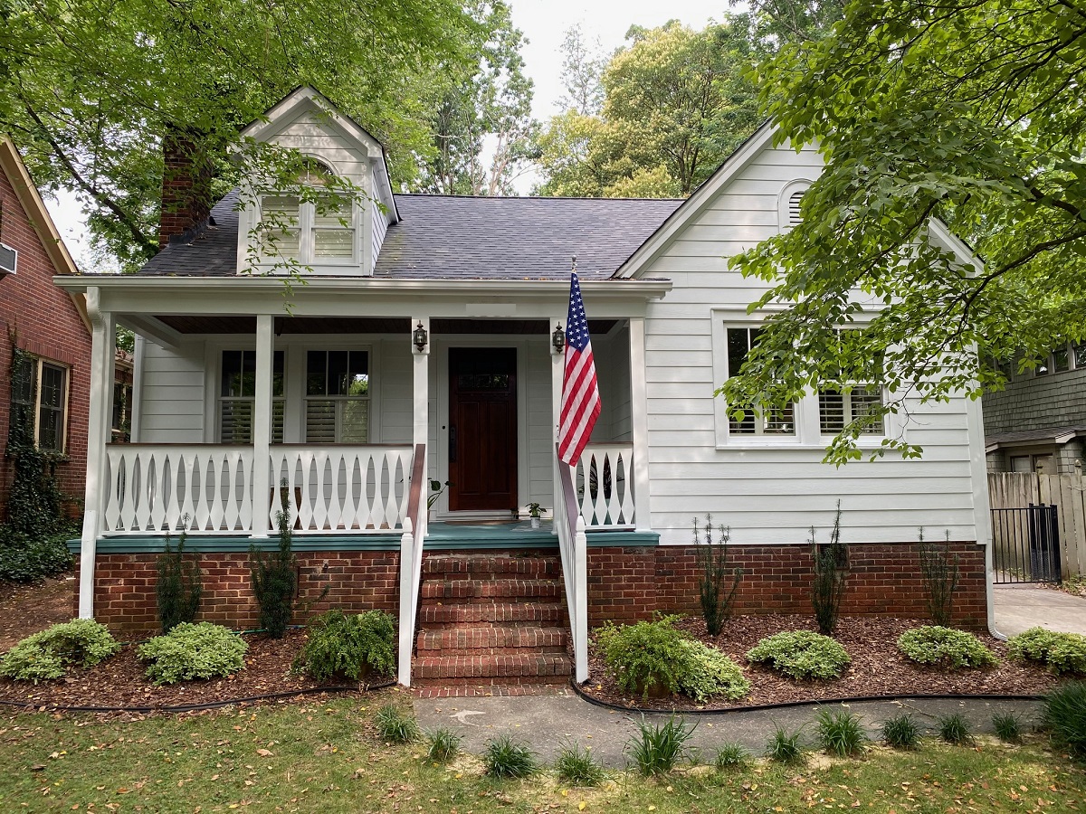 Completed Hardie, front porch, ceiling, and floor and railing. Winter Street. Charlotte. 28205